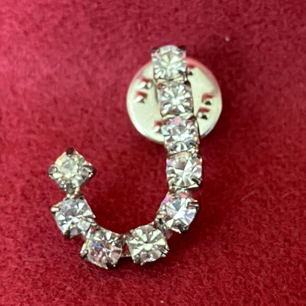 Clear Rhinestone "J" Pin. - Picture 7 of 7
